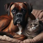 Boxer meets cat